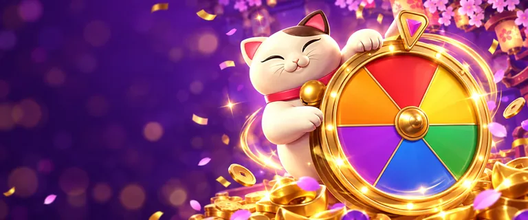 Lucky Neko spinning a big prize wheel