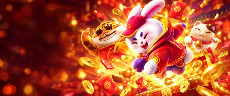 Fortune Rabbit, Fortune Tiger and Lucky Neko bursting out of a chest of gold coins